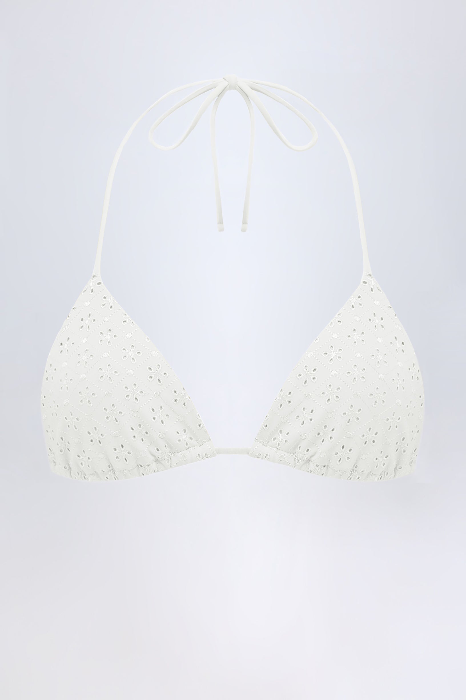 Broderie Anglaise Triangle Bikini Top in White - 2