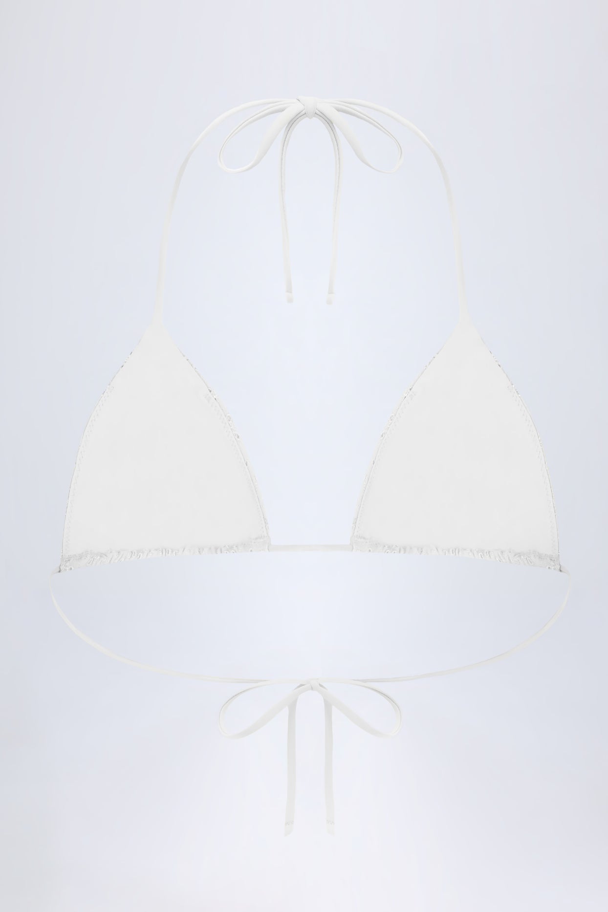 Broderie Anglaise Triangle Bikini Top in White - 3