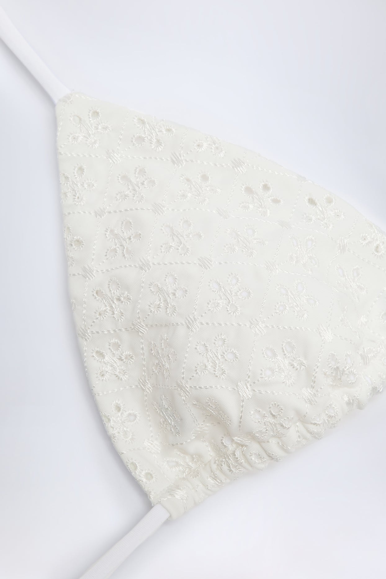 Broderie Anglaise Triangle Bikini Top in White - 4