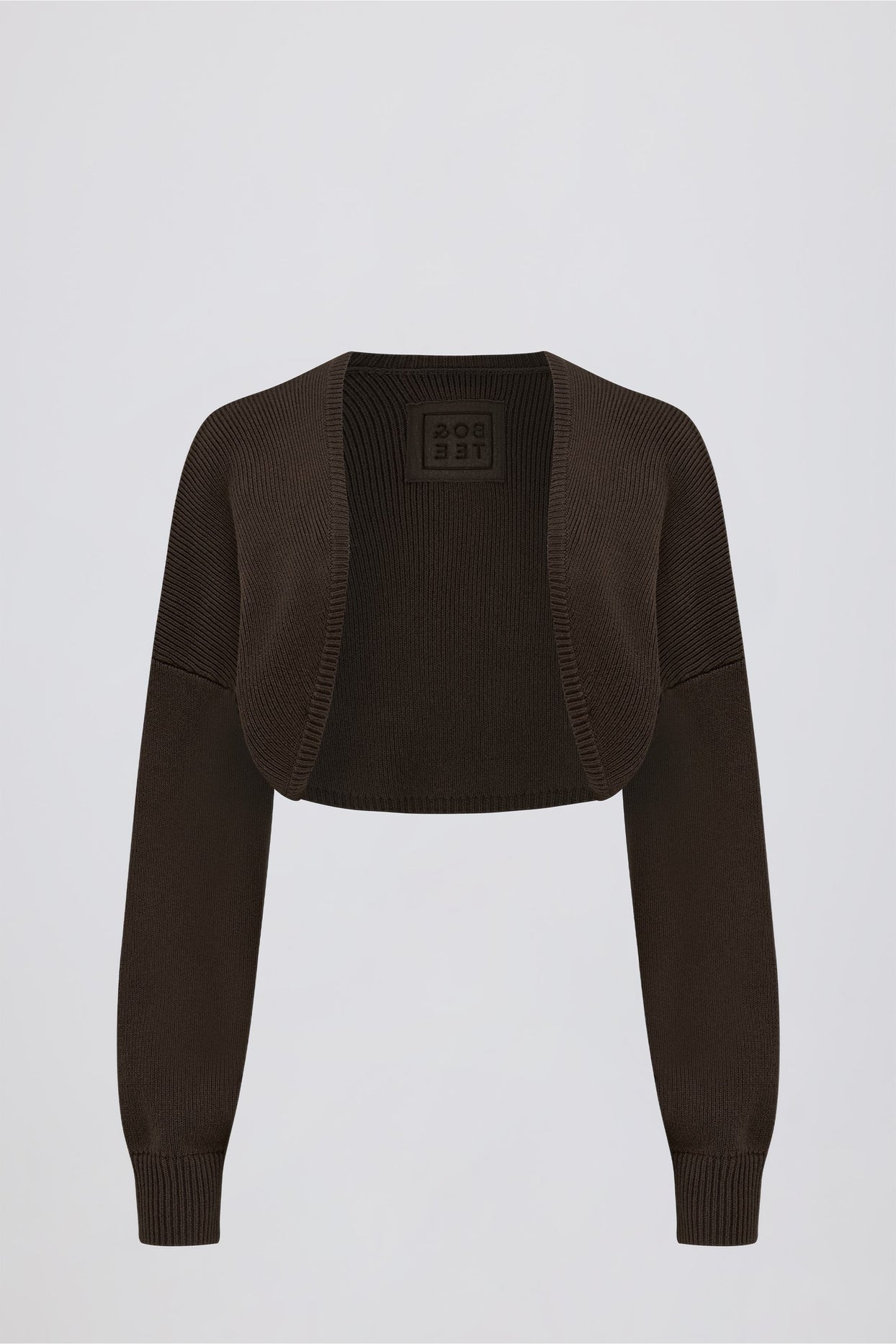 Ribbed-Knit Cropped Shrug in Pecan - 1