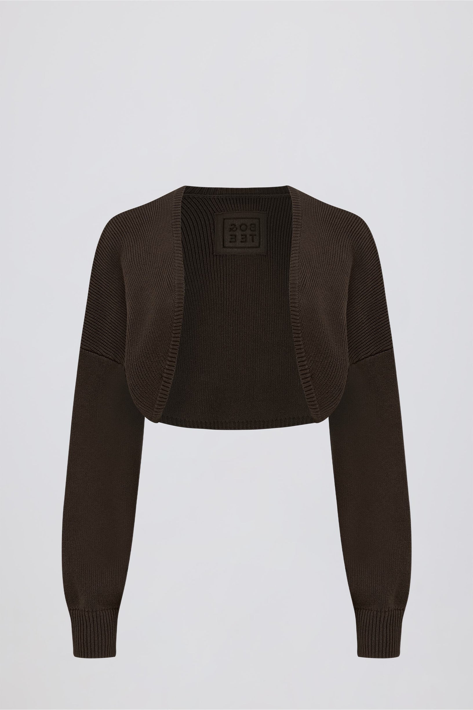 Ribbed-Knit Cropped Shrug in Pecan - 1