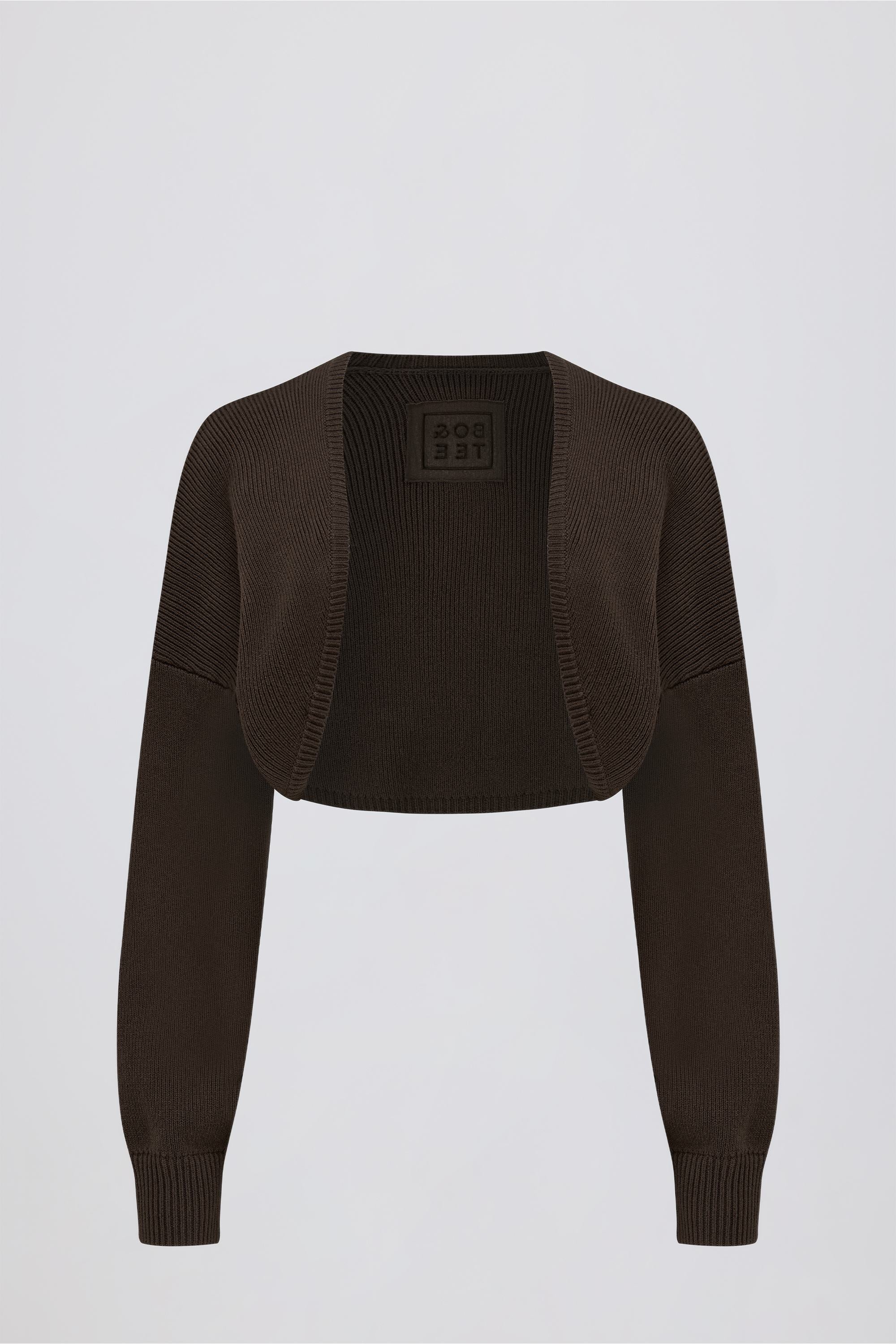 Ribbed-Knit Cropped Shrug in Pecan - 1