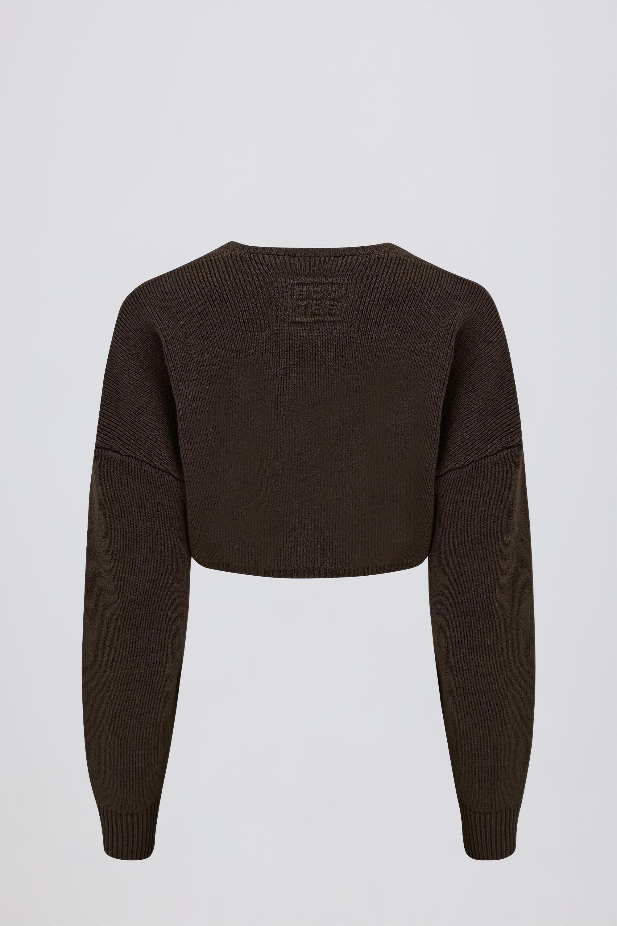 Ribbed-Knit Cropped Shrug in Pecan - 2