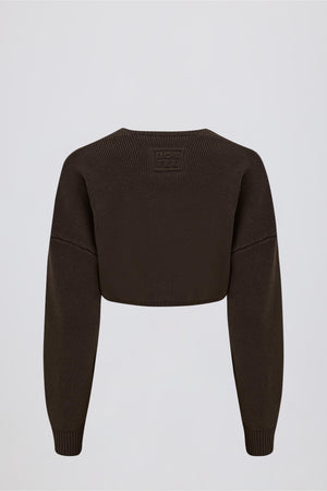 Ribbed-Knit Cropped Shrug in Pecan