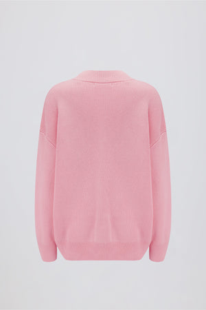 Ribbed Knit Oversized Jumper in Pale Pink
