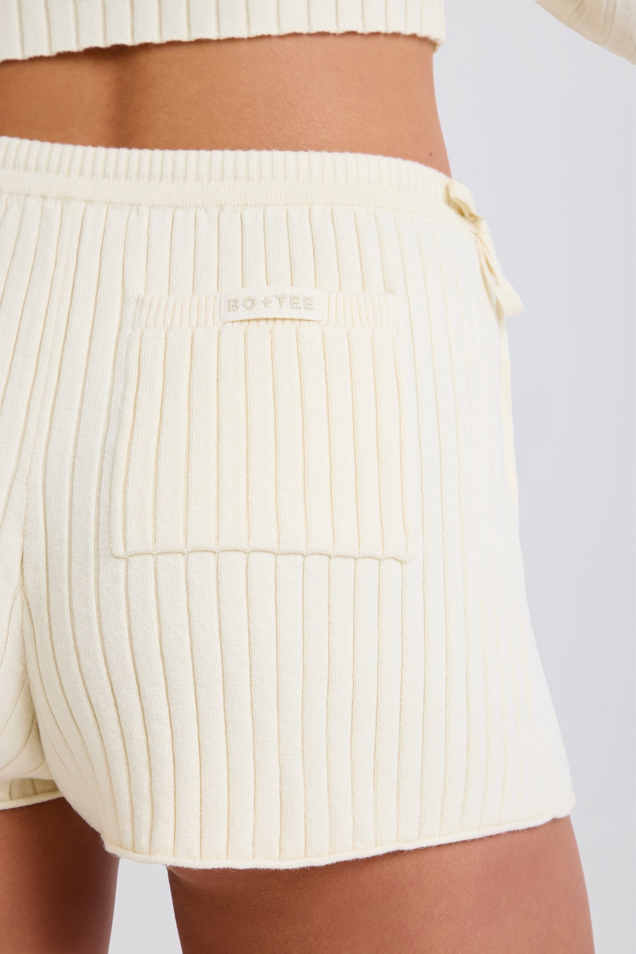 Ribbed Knit Tie Mini Shorts in Cream - 5