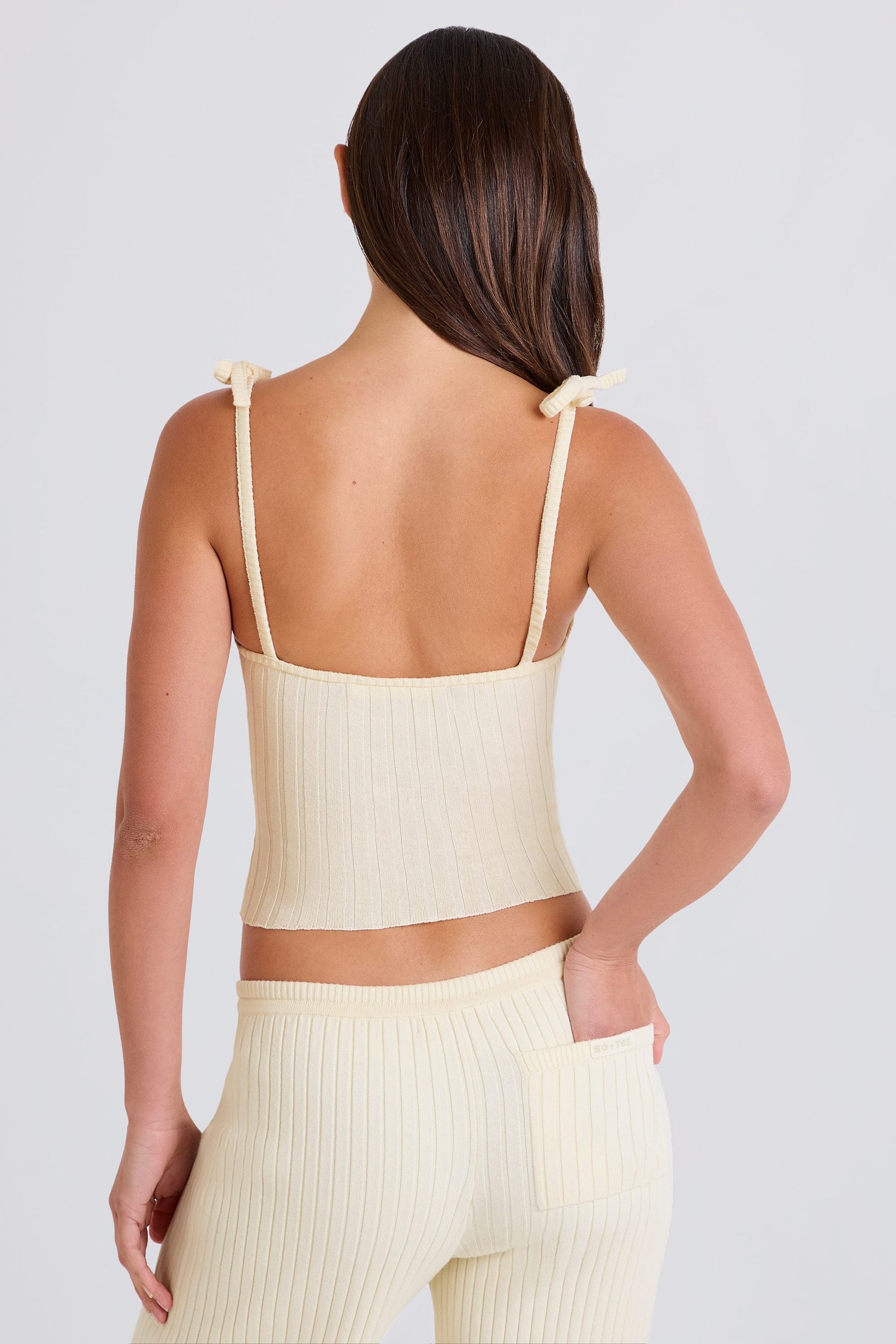 Ribbed Knit Tie Tank Top in Cream - 2