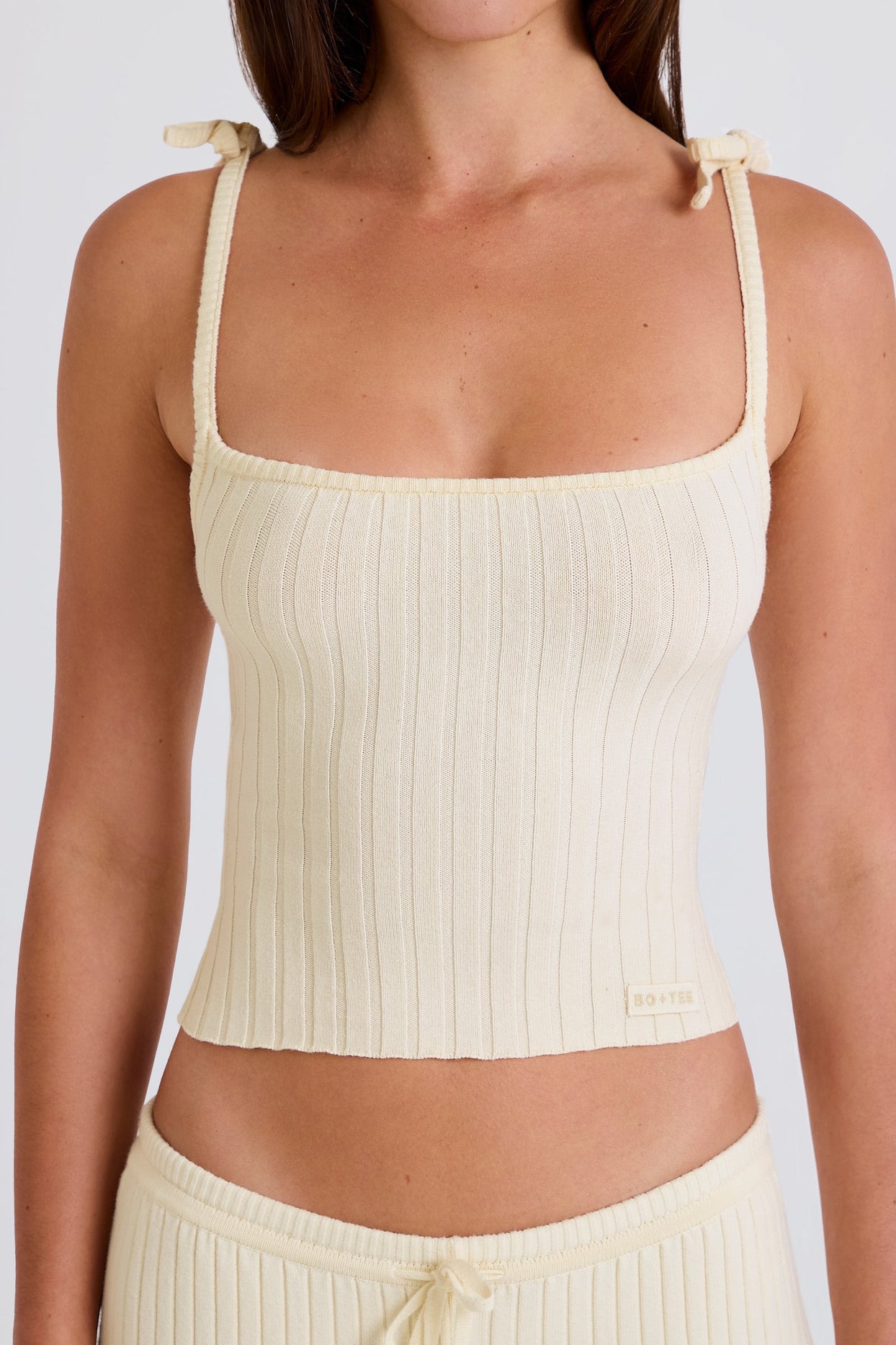 Ribbed Knit Tie Tank Top in Cream - 5