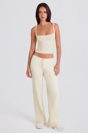 Ribbed Knit Wide-Leg Joggers in Cream