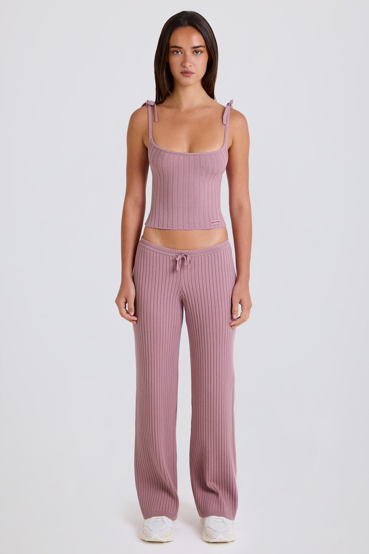 Ribbed Knit Wide-Leg Joggers in Mauve - 4