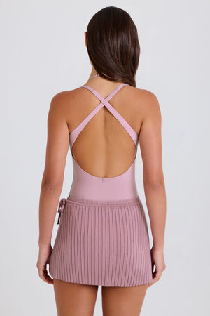 Ribbed Knit Tie Wrapover Skort in Mauve