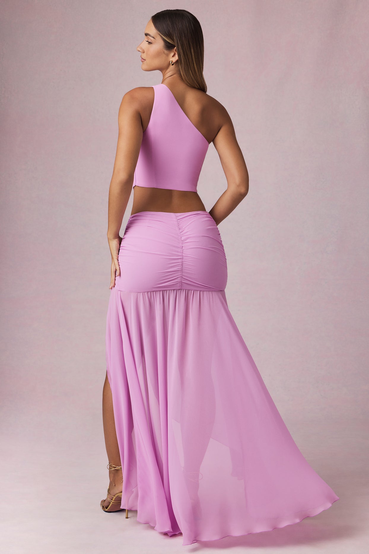 Asymmetric Ruched Maxi Skirt in Pink Orchid - 3