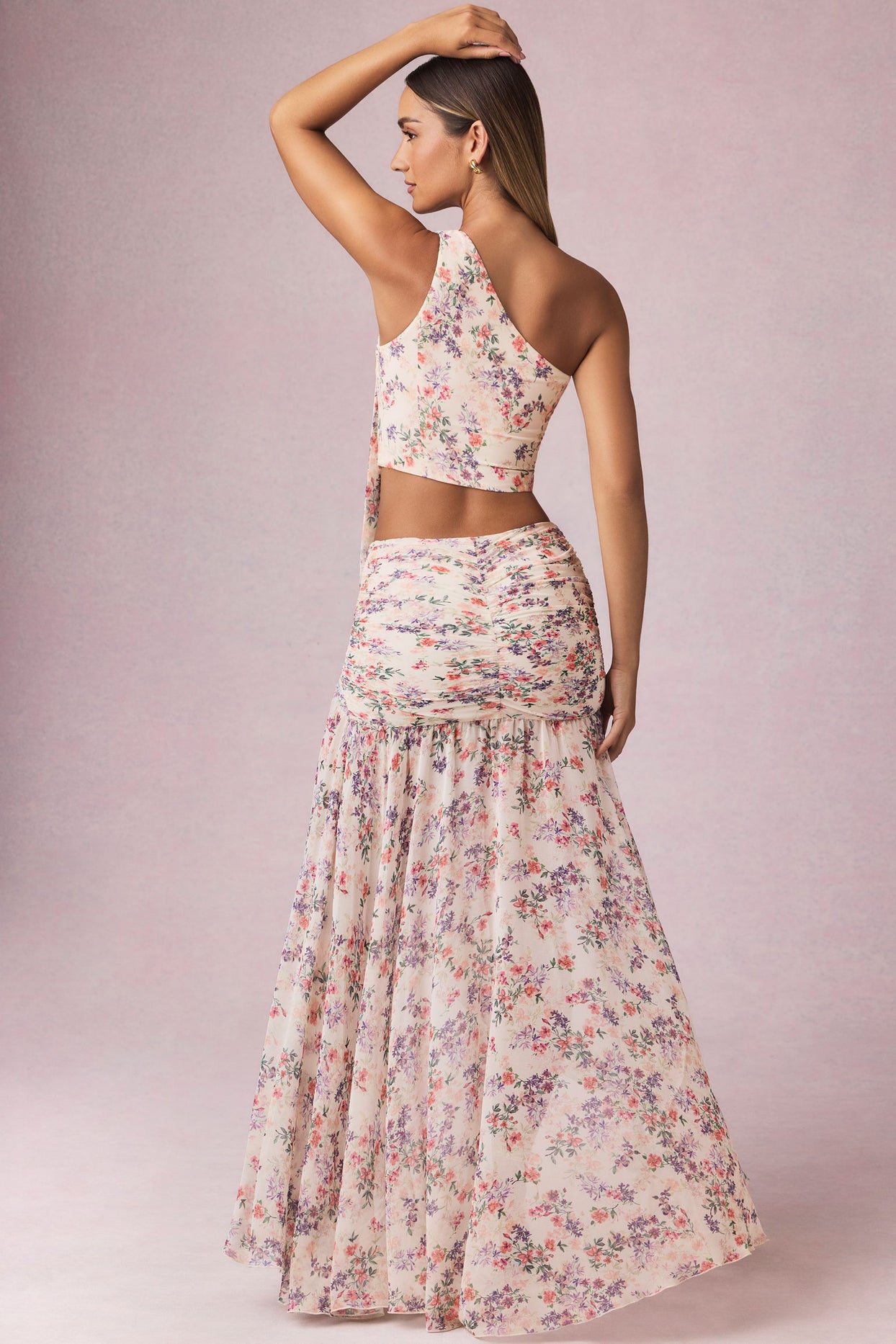 Asymmetric Ruched Maxi Skirt in Primrose Floral Print - 3
