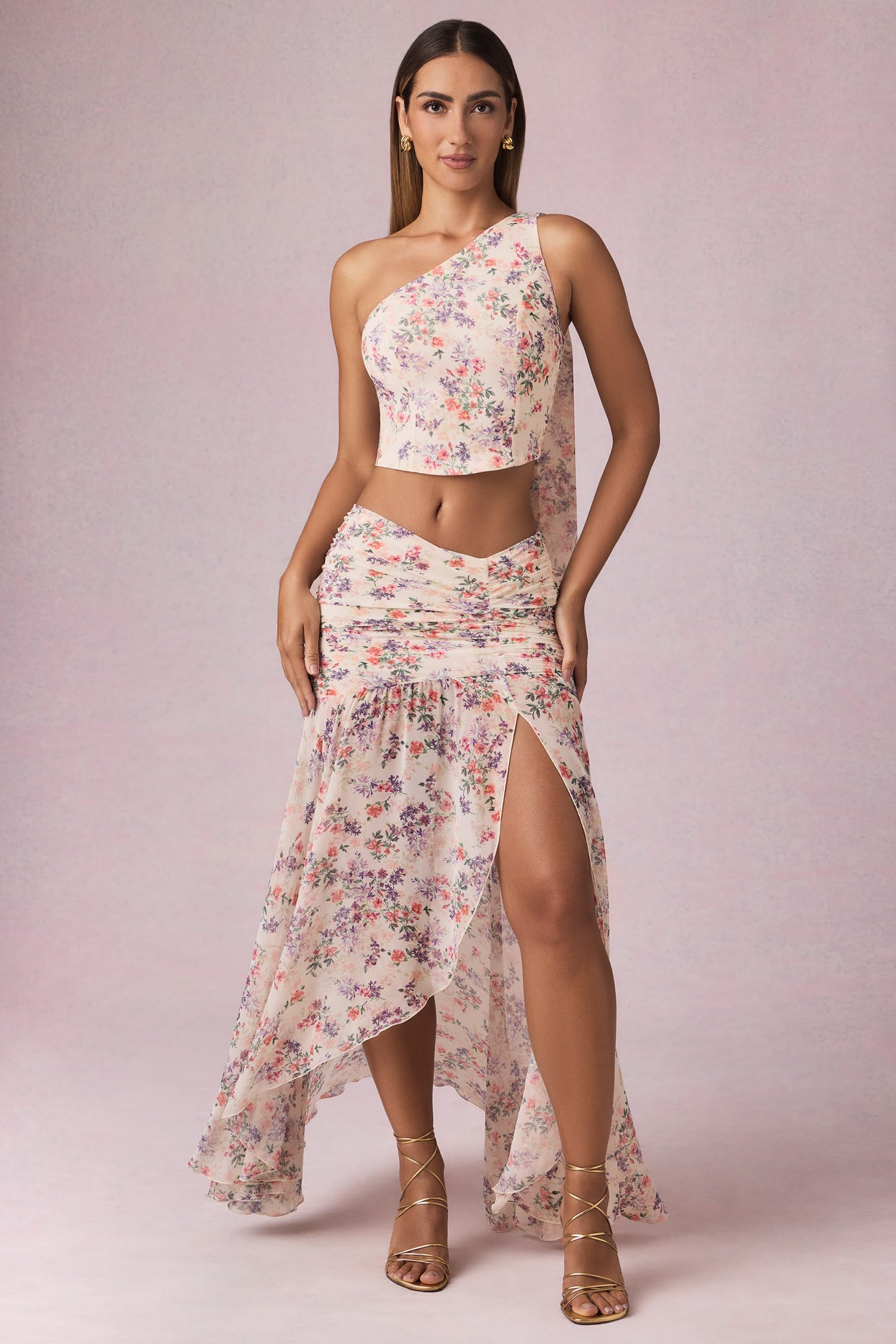 Asymmetric Ruched Maxi Skirt in Primrose Floral Print - 5