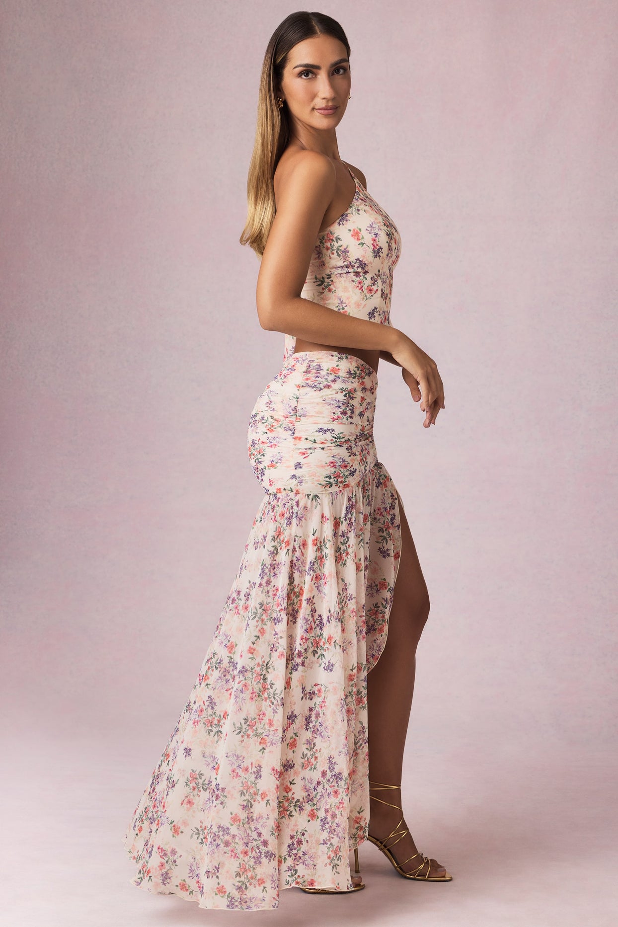 Asymmetric Ruched Maxi Skirt in Primrose Floral Print - 8