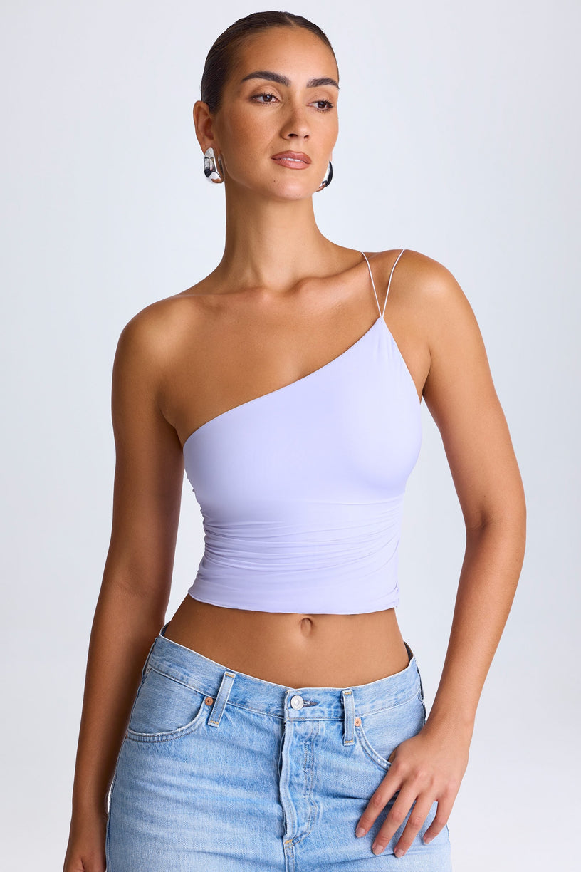 One-Shoulder Lace-Up Top in Soft Lilac - 1