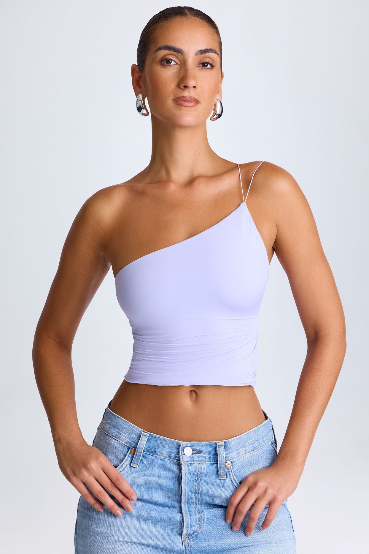 One-Shoulder Lace-Up Top in Soft Lilac