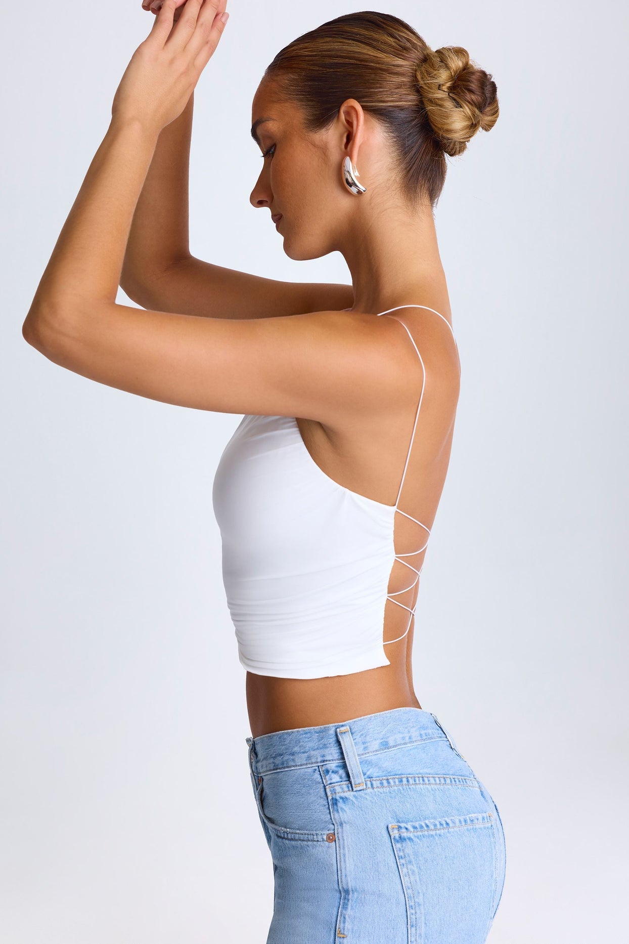 One-Shoulder Lace-Up Top in White