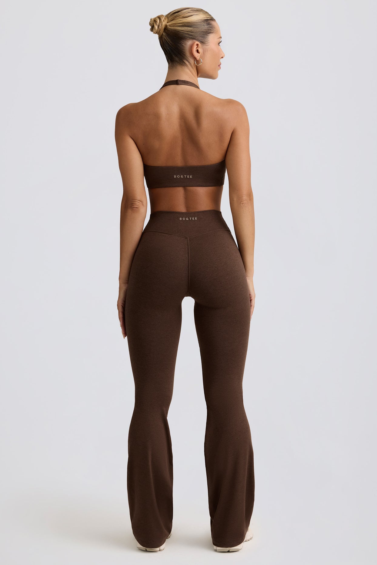 Brushed Jersey Ruched Flared Trousers in Pecan Marl - 3