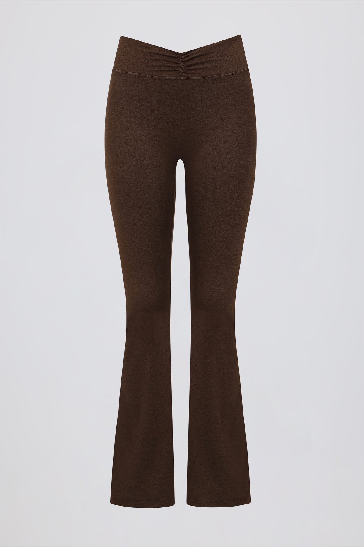 Brushed Jersey Ruched Flared Trousers in Pecan Marl - 5