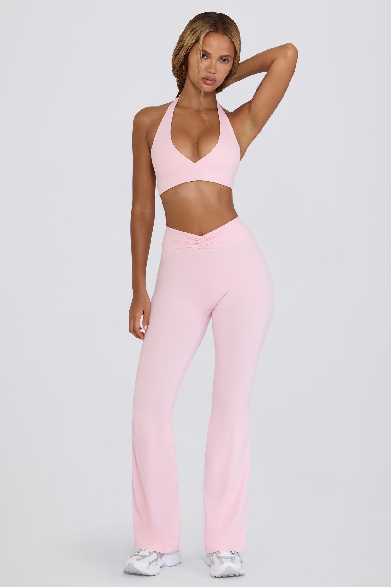 Brushed Jersey Ruched Flared Trousers in Bloom - 2