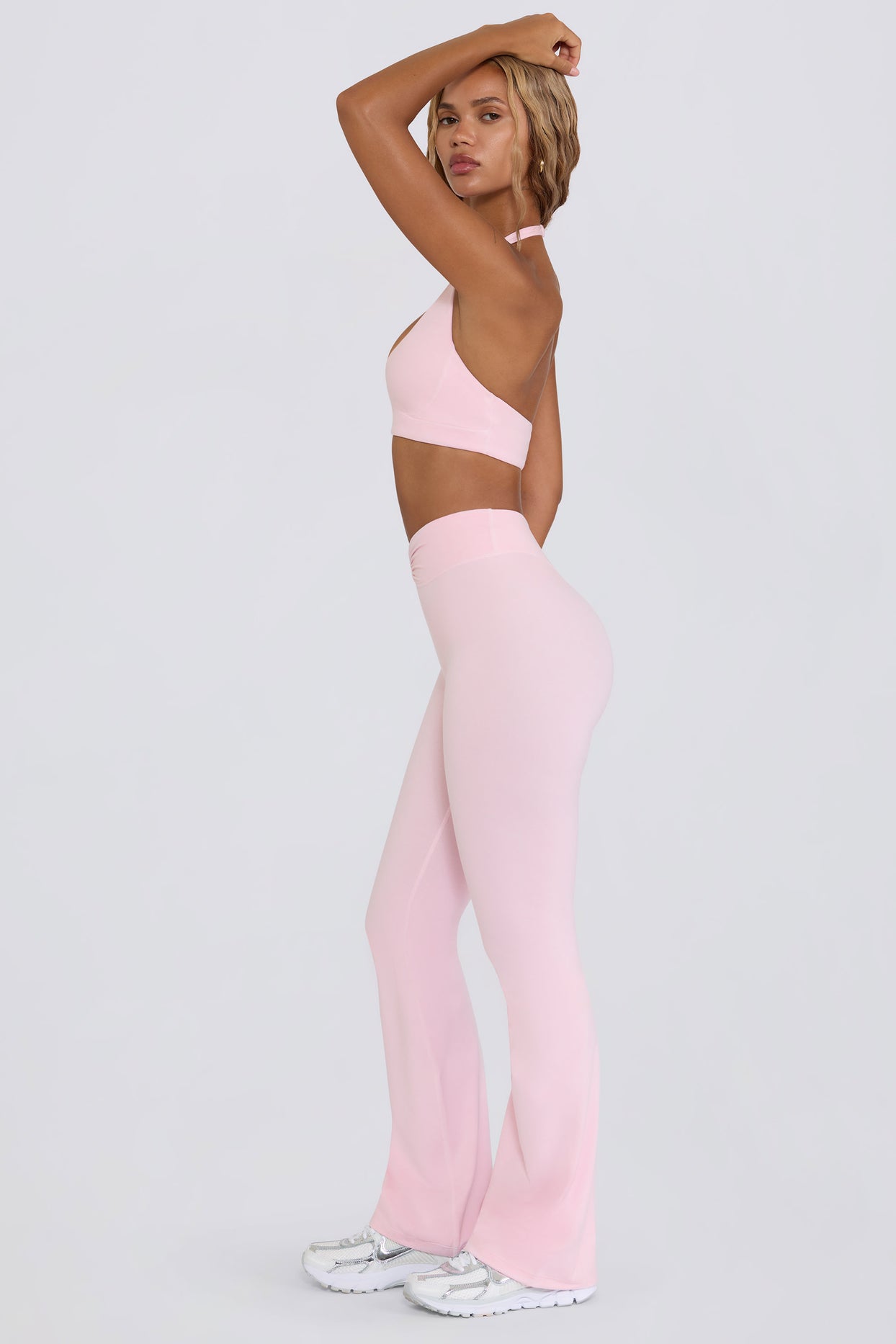 Brushed Jersey Ruched Flared Trousers in Bloom - 3
