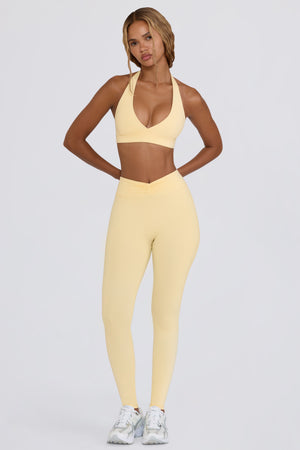 Brushed Jersey Ruched Mid-Rise Leggings in Lemon Marl