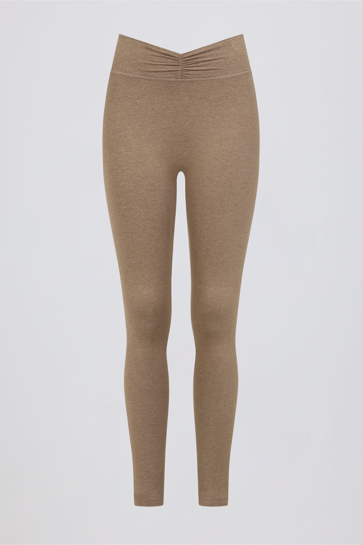 Brushed Jersey Ruched Mid-Rise Leggings in Mocha Marl - 5