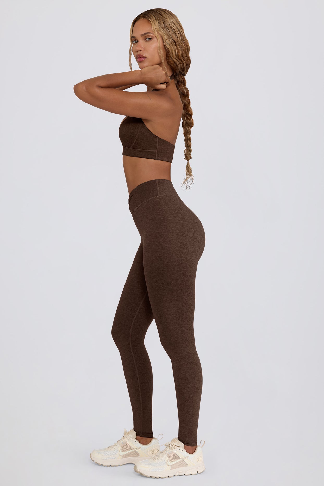 Brushed Jersey Ruched Mid-Rise Leggings in Pecan Marl - 3