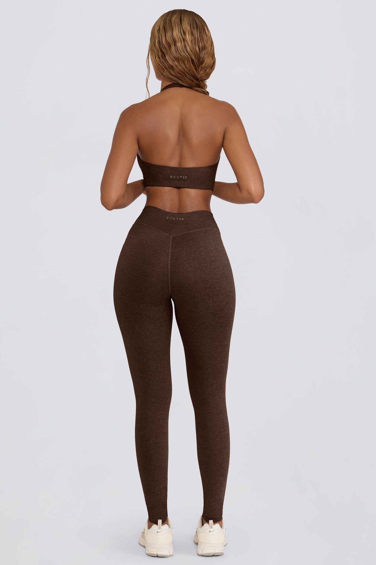 Brushed Jersey Ruched Mid-Rise Leggings in Pecan Marl - 4