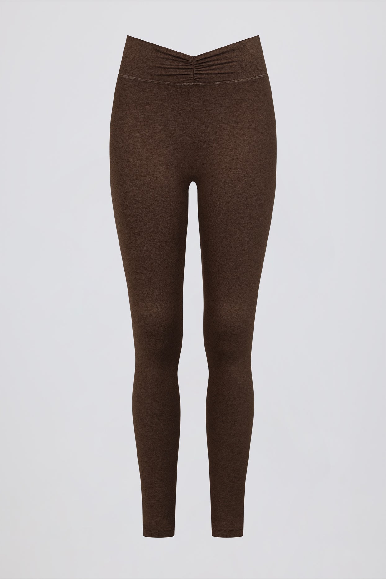 Brushed Jersey Ruched Mid-Rise Leggings in Pecan Marl - 5