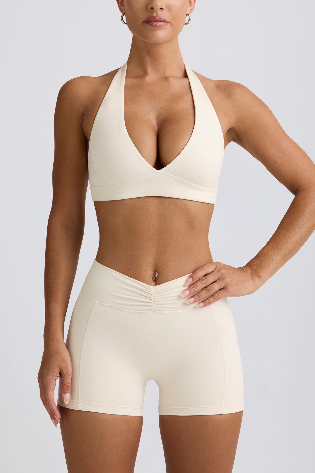 Ruched Mini Shorts in Vanilla - 4