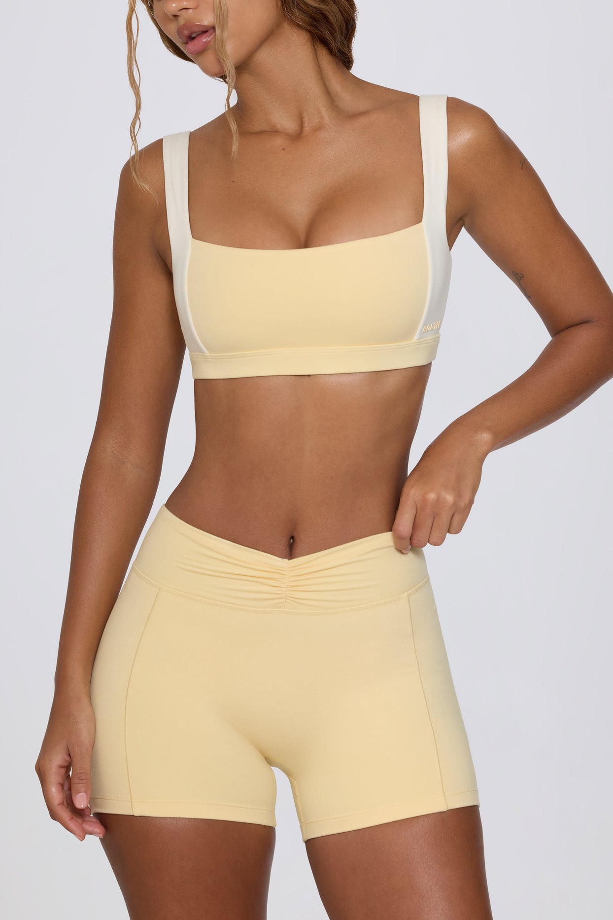 Ruched Mini Shorts in Lemon Marl - 4
