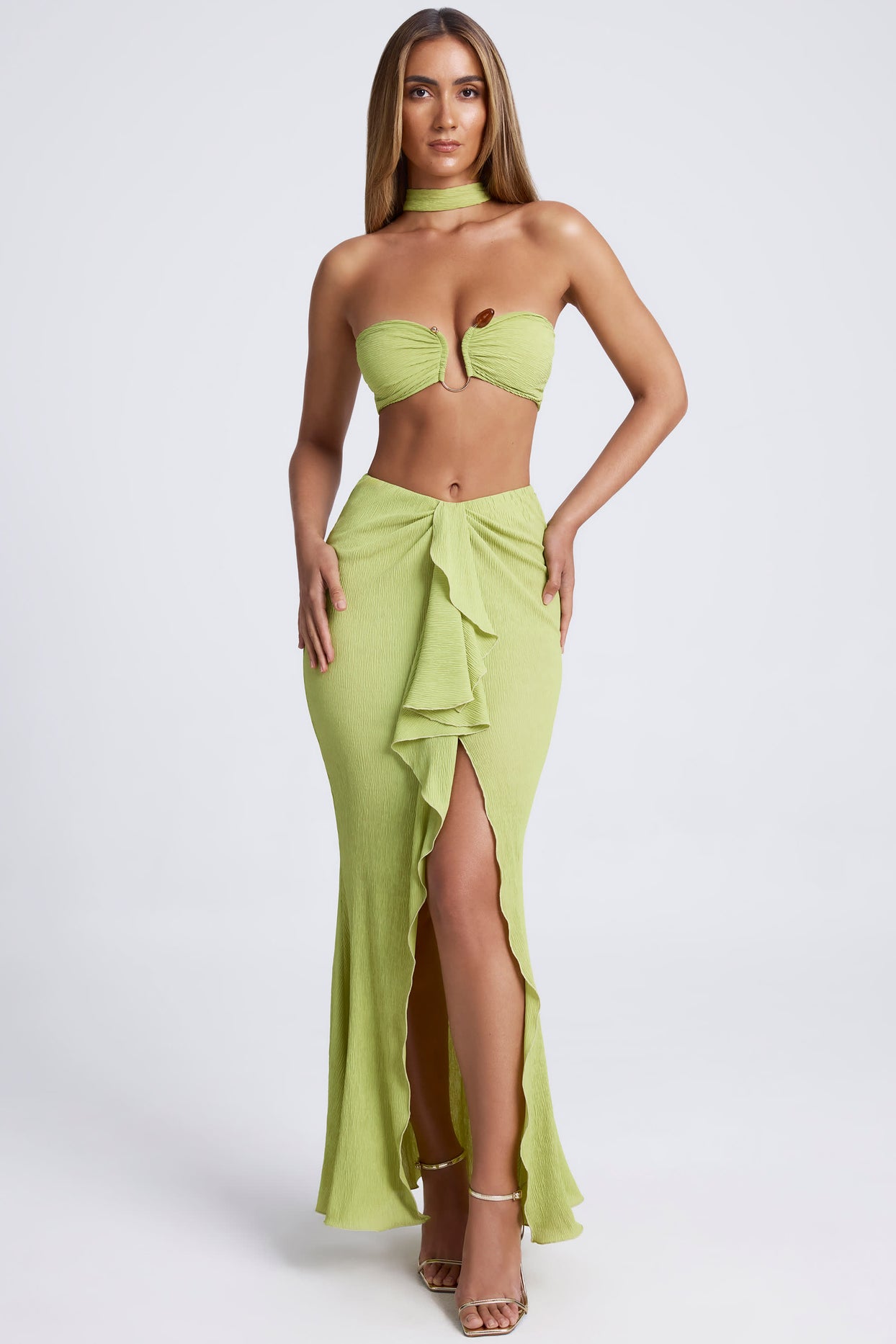 Ruffle-Trim Maxi Skirt in Olive Green - 5