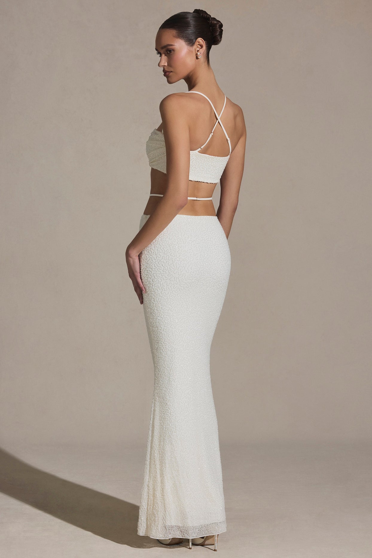Embellished Strappy Maxi Skirt in White - 2