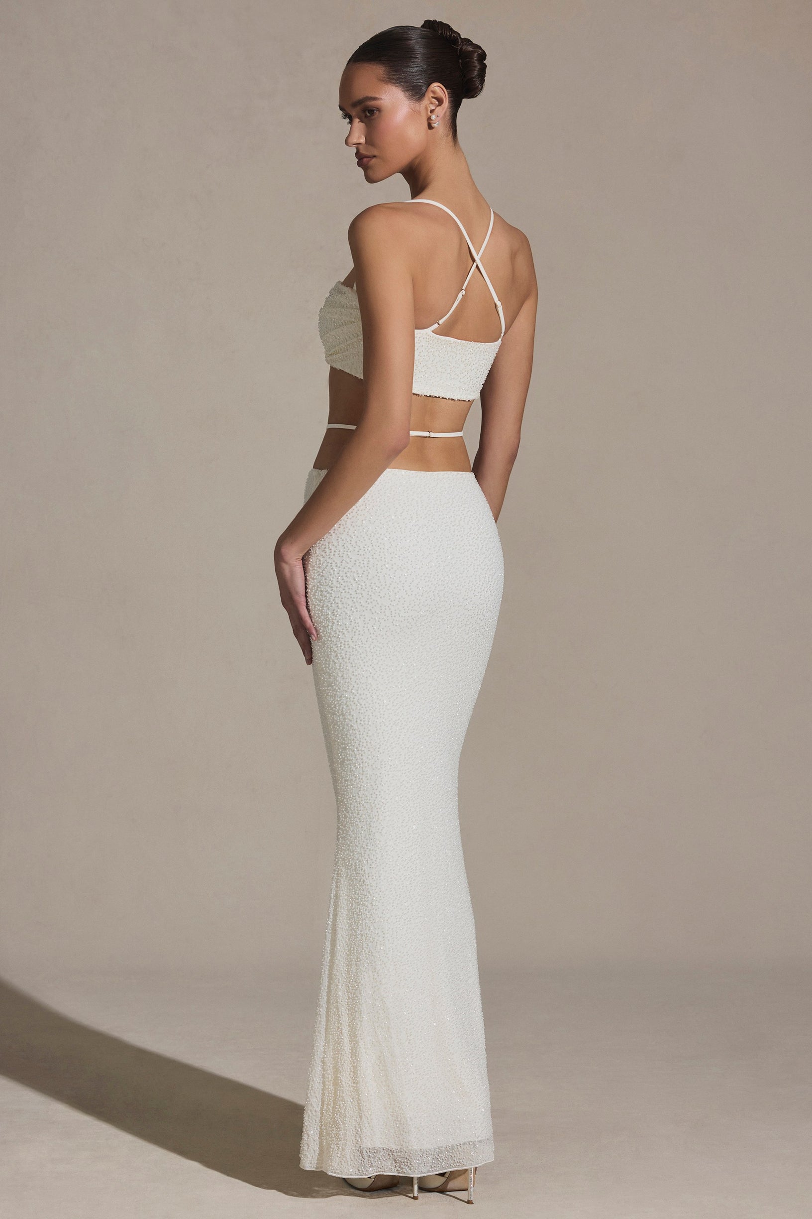 Embellished Strappy Maxi Skirt in White - 2
