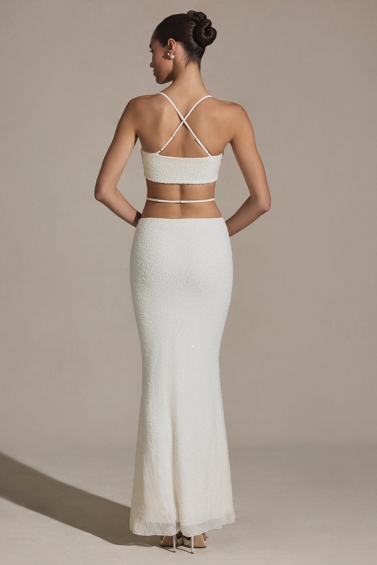 Embellished Strappy Maxi Skirt in White - 3