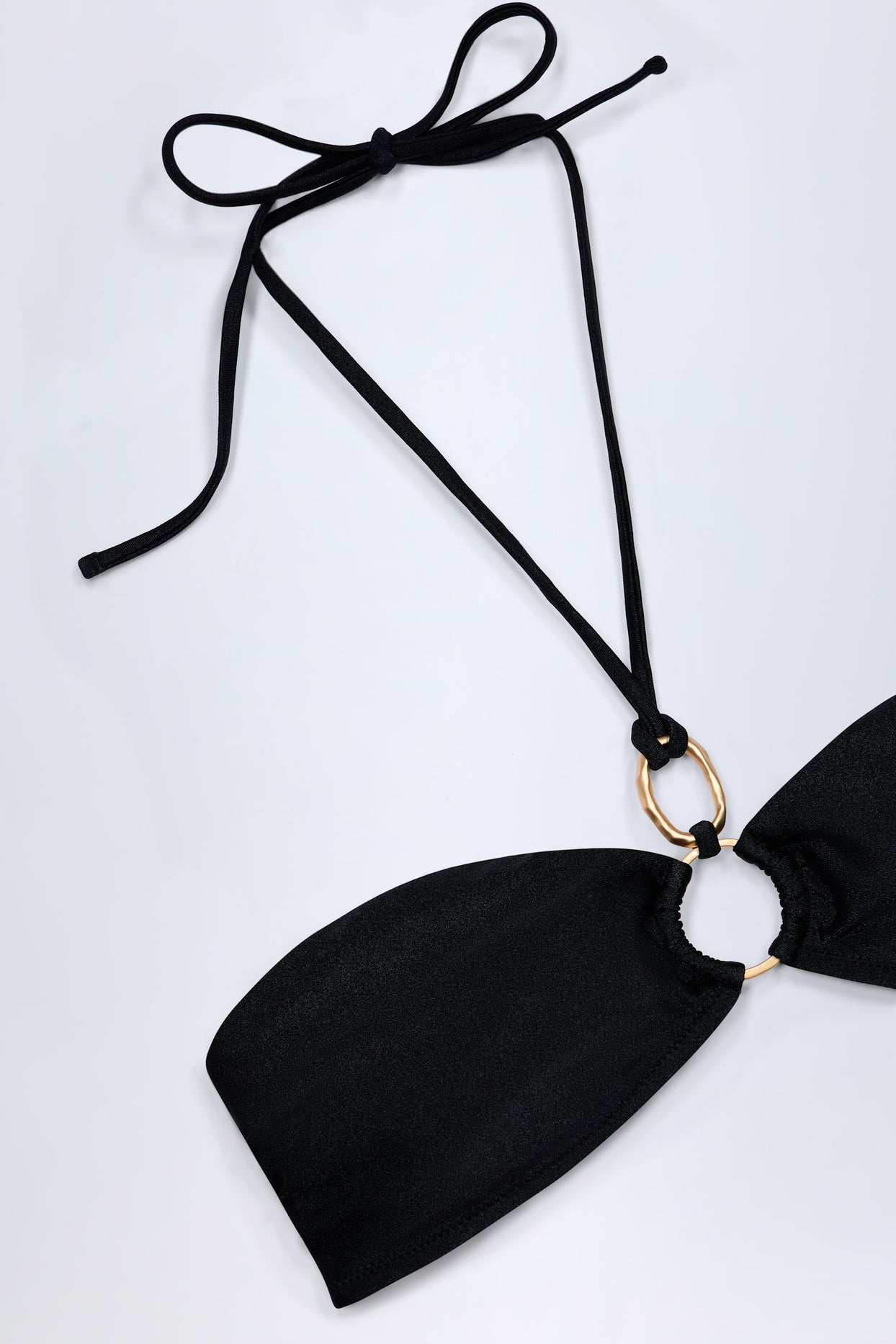 Hardware-Detail Ruched Halterneck Bikini Top in Black - 6