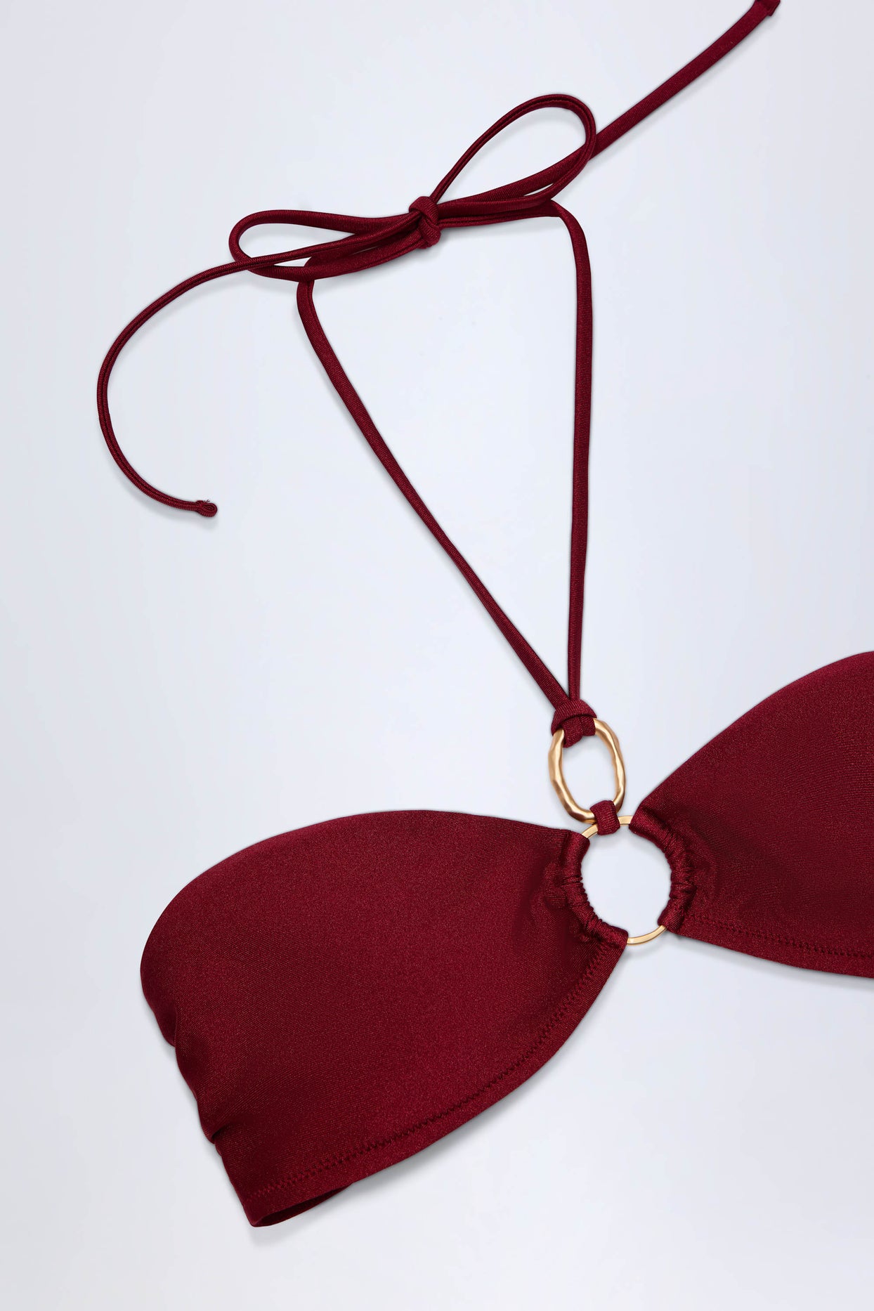 Hardware-Detail Ruched Halterneck Bikini Top in Dark Cherry - 6