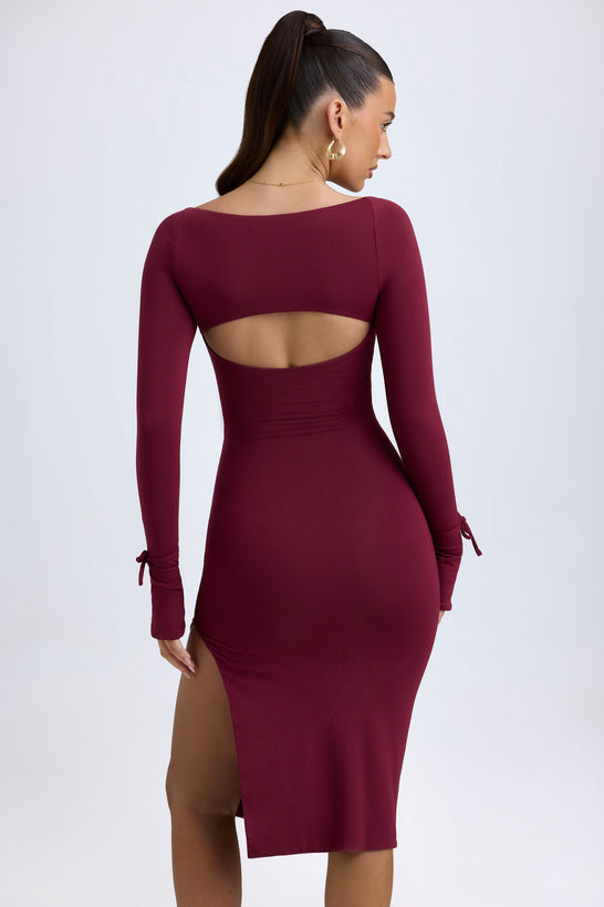 Modal Square-Neck Midi Dress in Wine Red