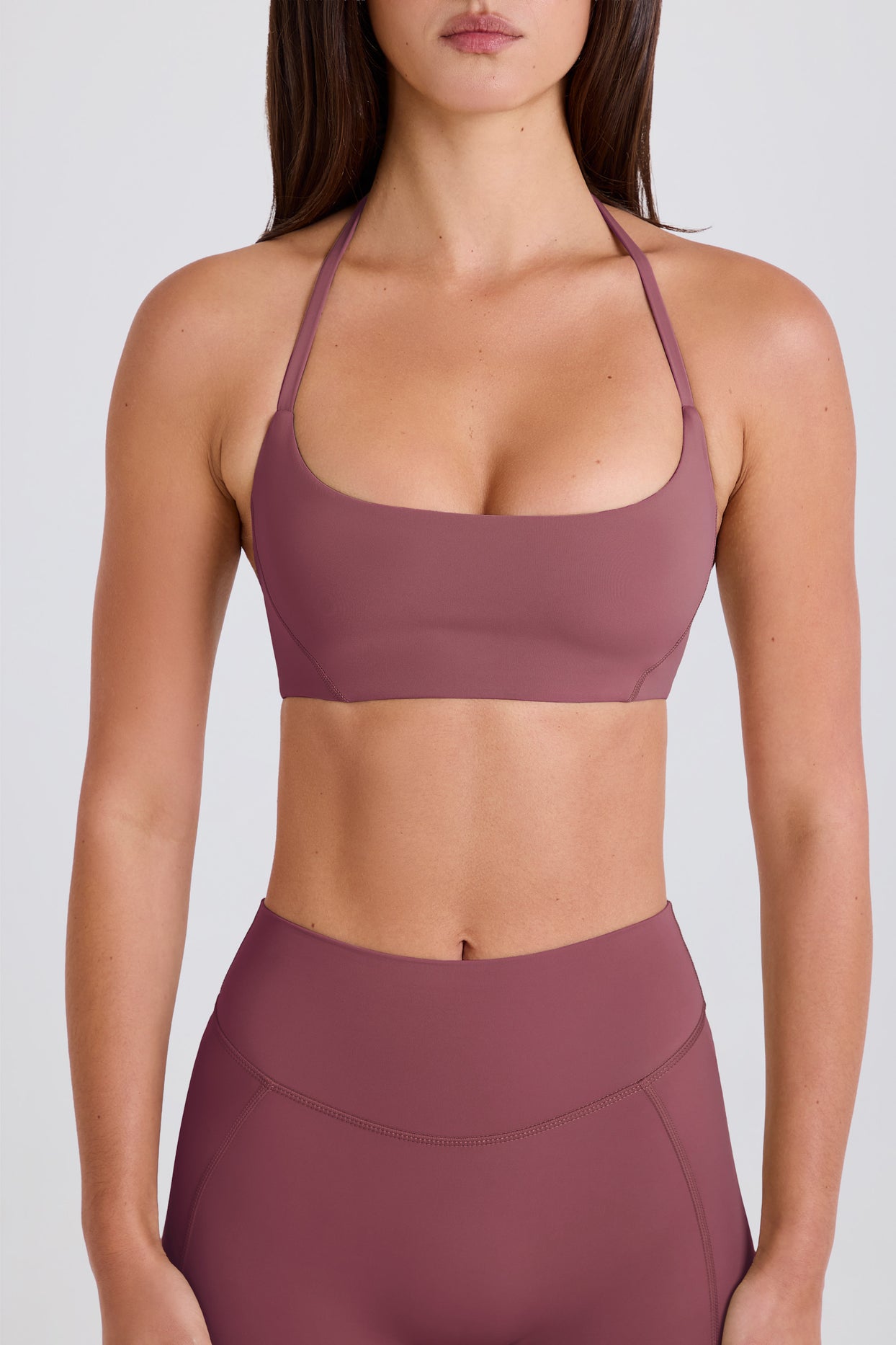 Scoop-Neck Halterneck Sports Bra in Acai - 6