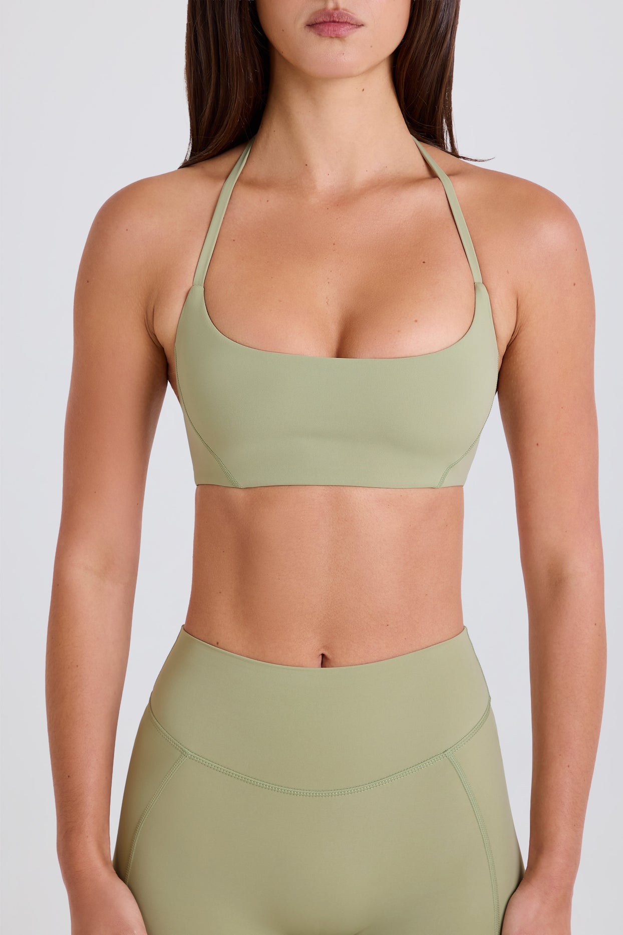 Scoop-Neck Halterneck Sports Bra in Matcha - 6