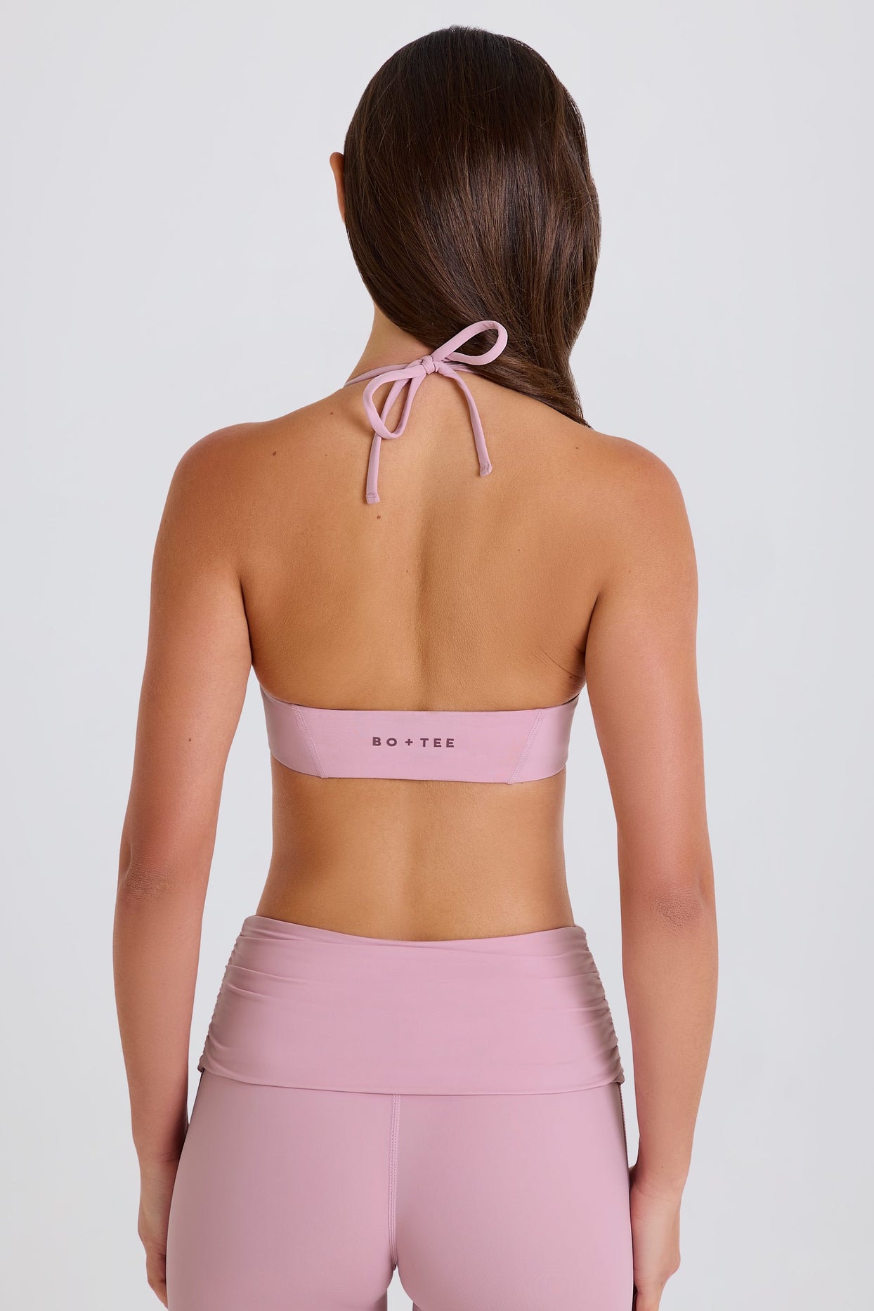 Scoop-Neck Halterneck Sports Bra in Mauve - 4