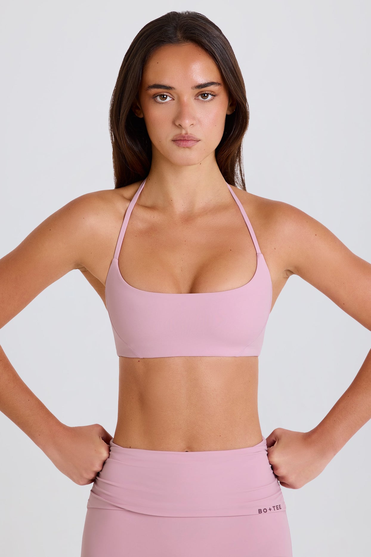 Scoop-Neck Halterneck Sports Bra in Mauve - 5