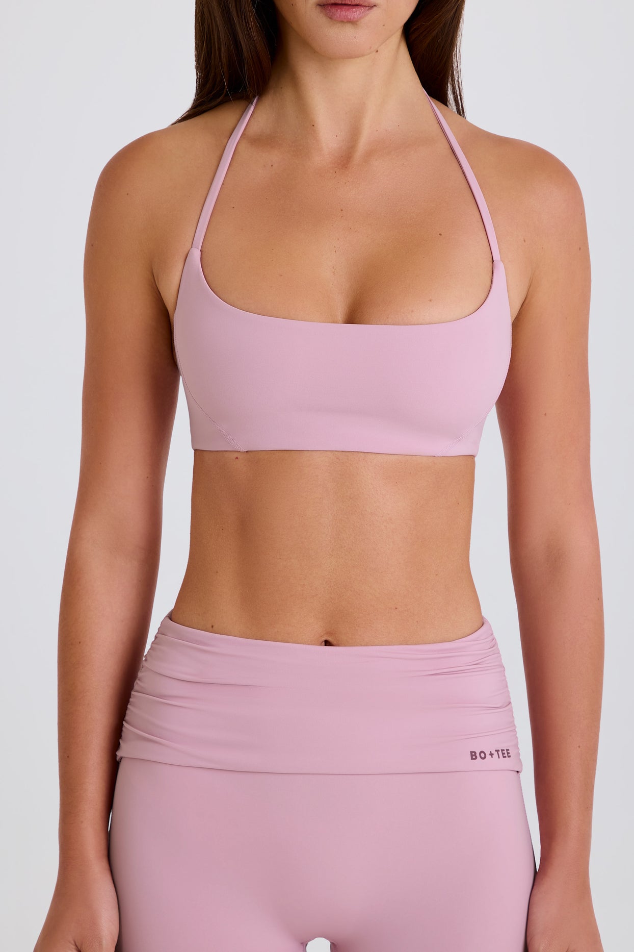 Scoop-Neck Halterneck Sports Bra in Mauve - 6
