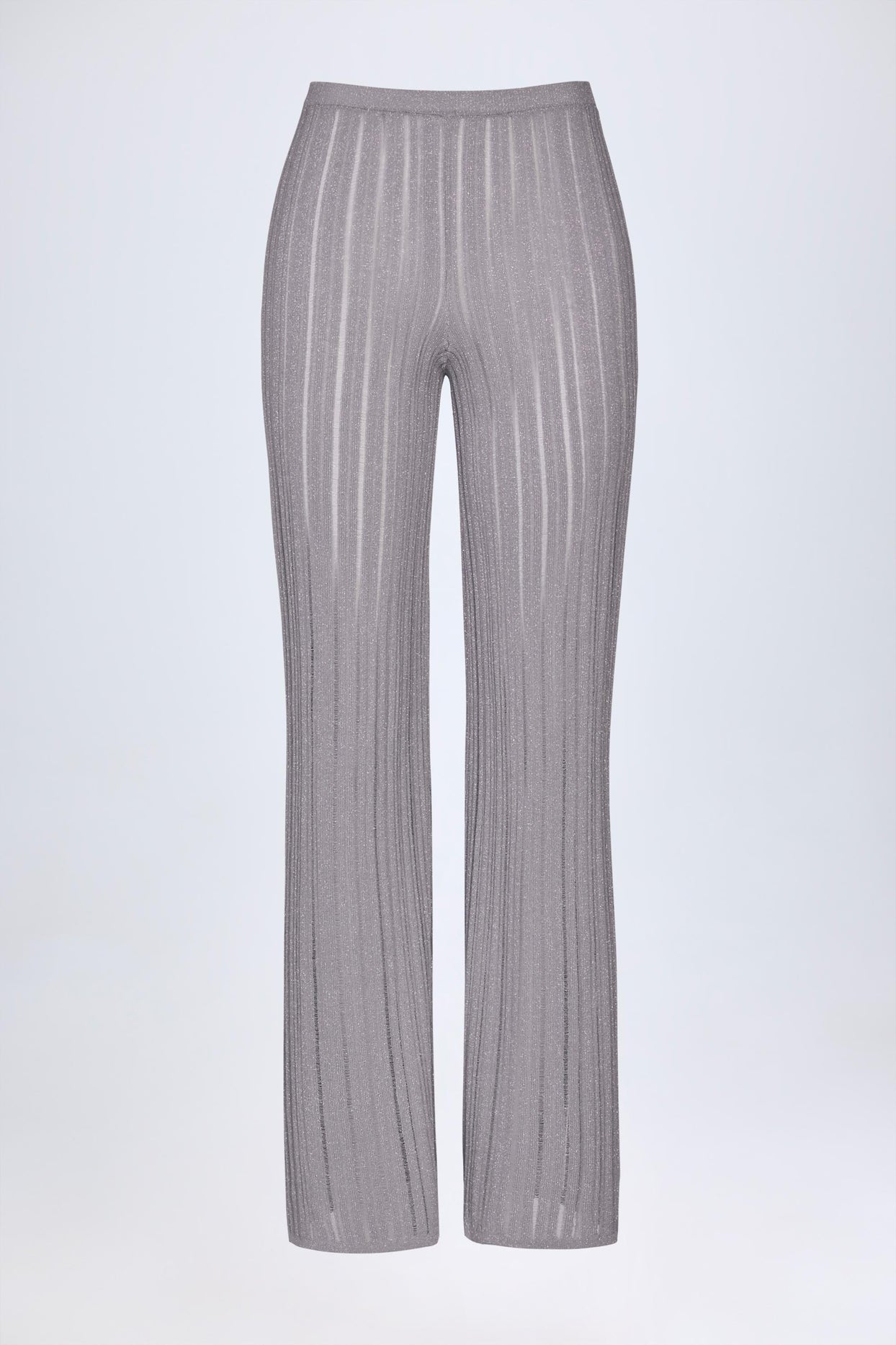 Mid-Rise Flared Trousers in Silver - 3