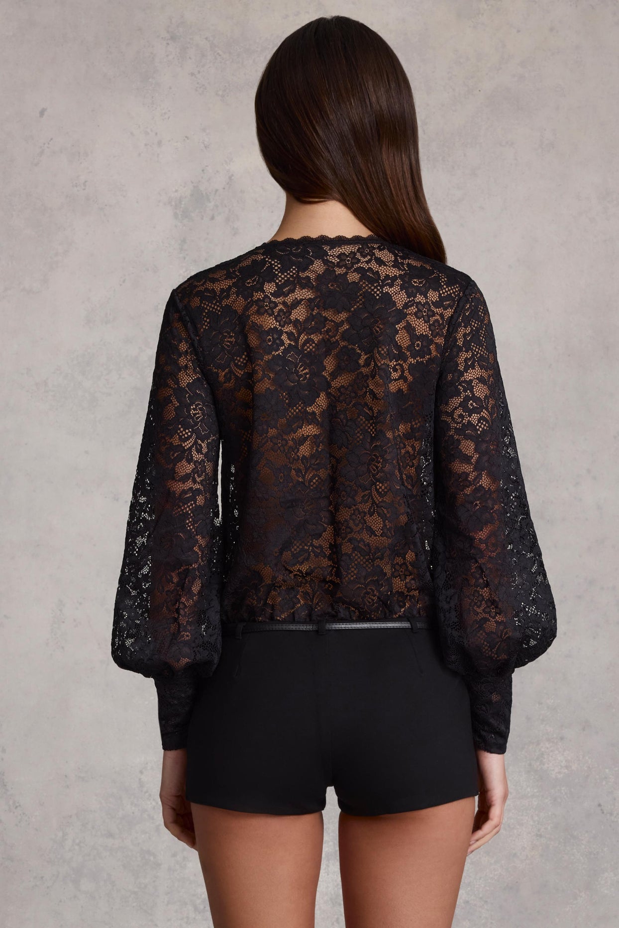 Sheer Lace Plunge-Neck Loose-Fit Playsuit in Black - 2