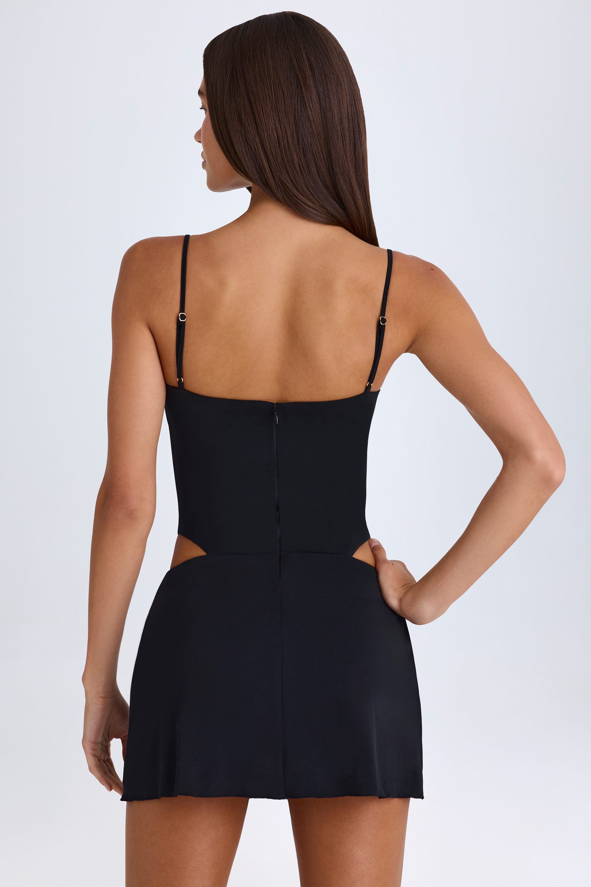 Draped Cut-Out Mini Dress in Black Draped Cut-Out Mini Dress in Black