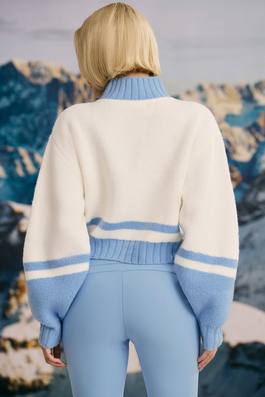 Cropped Chunky-Knit Turtleneck Jumper in Ice Blue