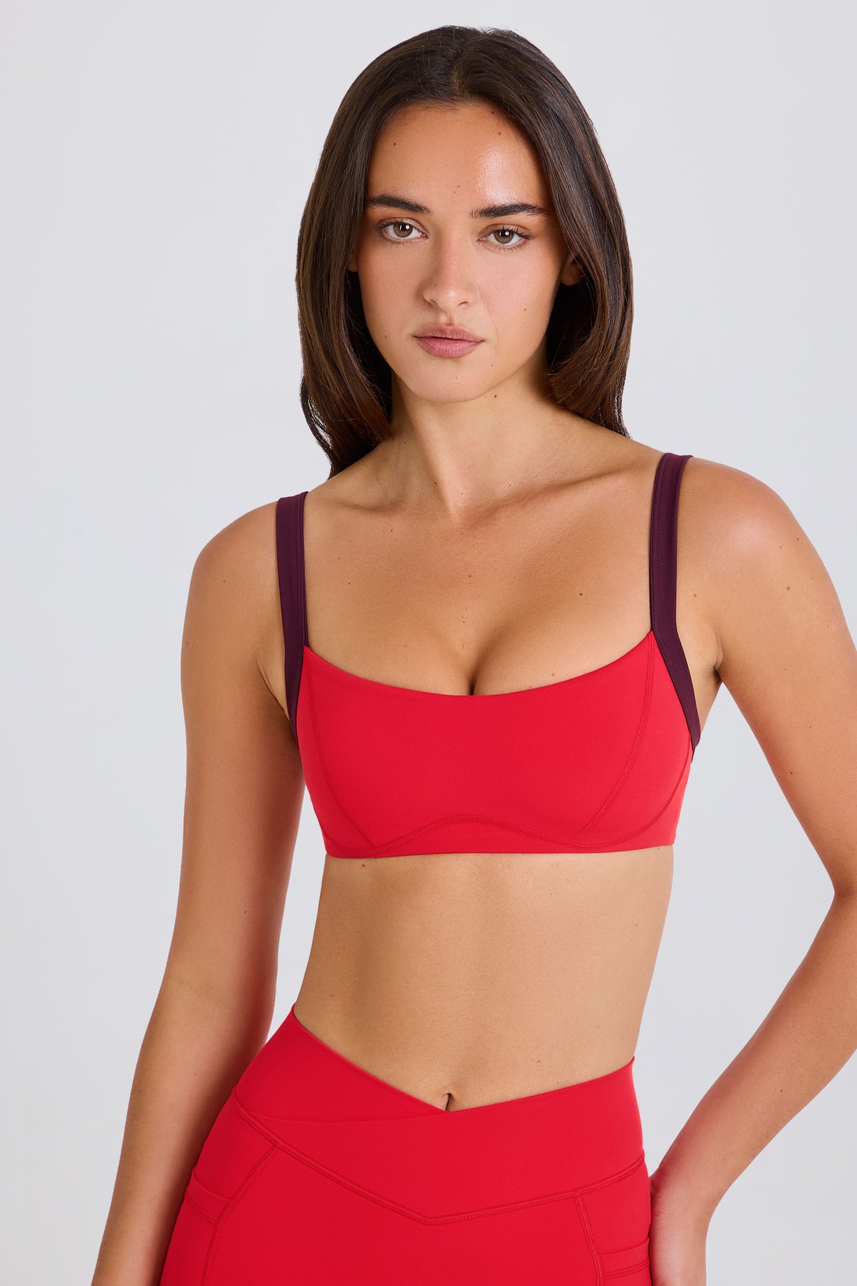 Soft Active Contrast-Trim Sports Bra in Strawberry - 1